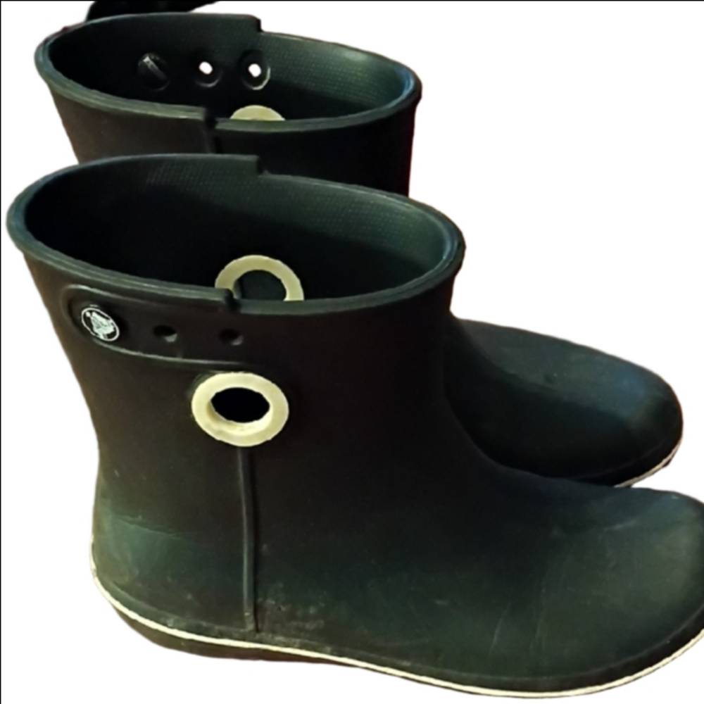CROCS  Black Rain Boots. Size 9. Fun For Puddles.